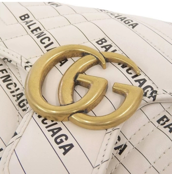 Gucci X BALENCIAGA Calfskin Matelasse Logo Print Small GG Marmont Shoulder Bag - Picture 5 of 17